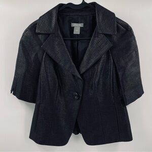 Ann Taylor Black Woven Short Sleeve Tailored Pleated Back Notch Collar Jacket